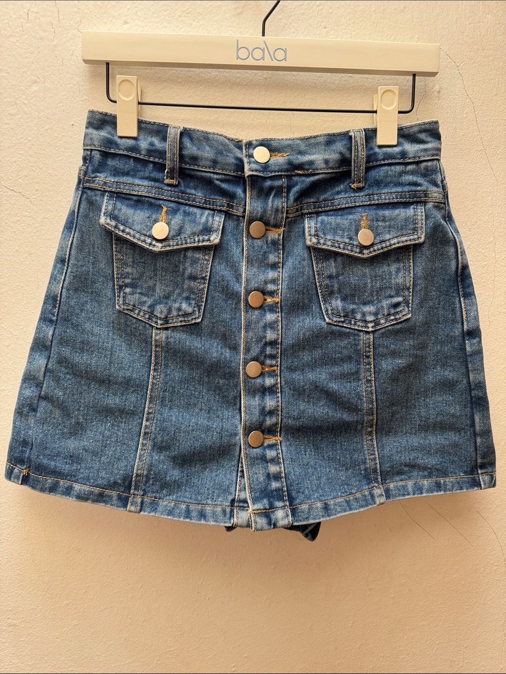 Classic Blue Denim Button-Front Mini Shorts